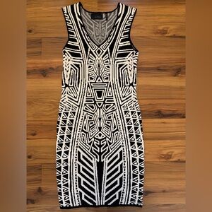 Line Black White Geometric Bodycon Bandage Dress Sleeveless Herve Leger Inspired
